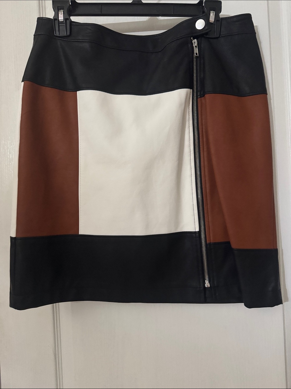 Colorblock Faux Leather Mini Skirt - Black, Brown & White